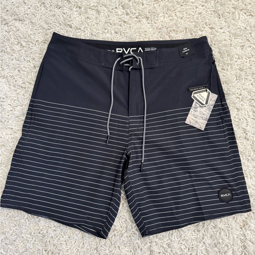 RVCA Men’s Black Striped Board Shorts